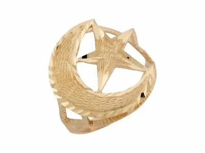Pre-owned Jackani 10k Or 14k Yellow Gold Crescent Moon And Star Islamic Mens Ring