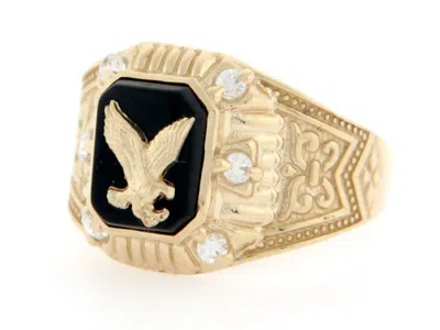 Pre-owned Jackani 10k Or 14k Yellow Gold Eagle Onyx Cz Mens Ring Jewelry In Black