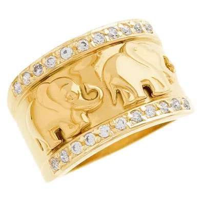 Pre-owned Jackani 10k Or 14k Yellow Gold Elephant White Cz Womens Animals Elephants Ring