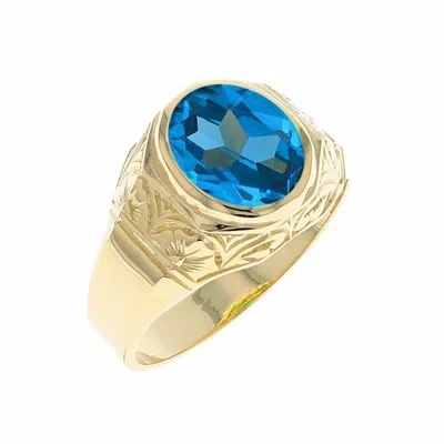 Pre-owned Jackani 10k Or 14k Yellow Gold Majestic Simulated December Birth Month Mens Design Ring In Blue
