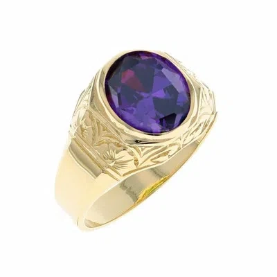 Pre-owned Jackani 10k Or 14k Yellow Gold Majestic Simulated February Birth Month Mens Design Ring In Purple