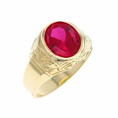 Pre-owned Jackani 10k Or 14k Yellow Gold Majestic Simulated January Birth Month Mens Design Ring In Red