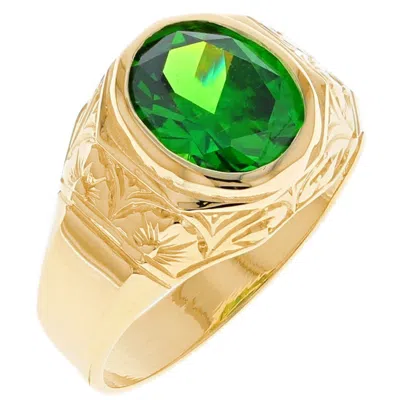 Pre-owned Jackani 10k Or 14k Yellow Gold Majestic Simulated May Birth Month Mens Design Ring In Green