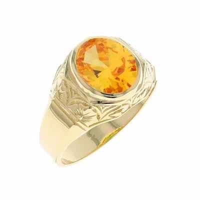Pre-owned Jackani 10k Or 14k Yellow Gold Majestic Simulated November Birth Month Mens Design Ring