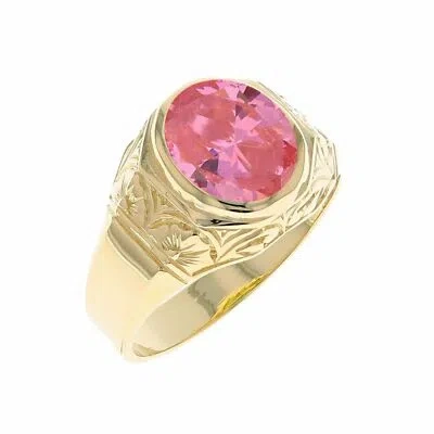 Pre-owned Jackani 10k Or 14k Yellow Gold Majestic Simulated October Birth Month Mens Design Ring In Pink