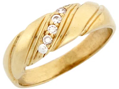 Pre-owned Jackani 10k Or 14k Yellow Gold Mens Diagonal Accent Pave Cz Ring With Engraved Accent In White
