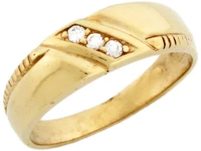 Pre-owned Jackani 10k Or 14k Yellow Gold Mens Diagonal Accent Pave Cz Ring With Engraved Detail In White