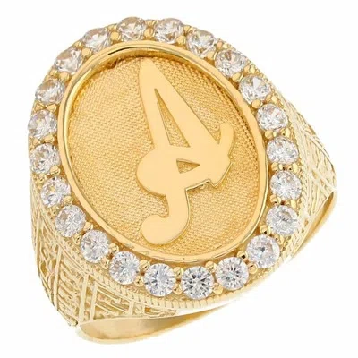 Pre-owned Jackani 10k Or 14k Yellow Gold Mens Oval Halo White Cz Initial Letter A Ring