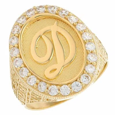 Pre-owned Jackani 10k Or 14k Yellow Gold Mens Oval Halo White Cz Initial Letter D Ring