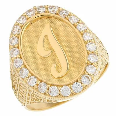 Pre-owned Jackani 10k Or 14k Yellow Gold Mens Oval Halo White Cz Initial Letter I Ring