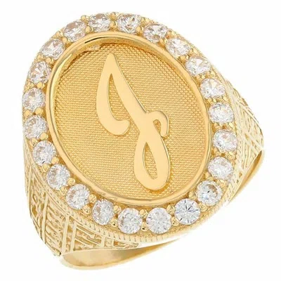 Pre-owned Jackani 10k Or 14k Yellow Gold Mens Oval Halo White Cz Initial Letter J Ring