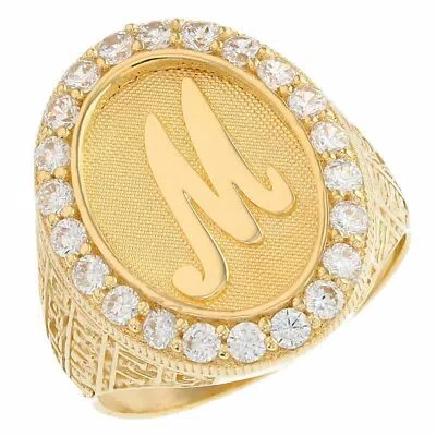 Pre-owned Jackani 10k Or 14k Yellow Gold Mens Oval Halo White Cz Initial Letter M Ring