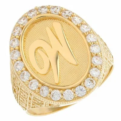 Pre-owned Jackani 10k Or 14k Yellow Gold Mens Oval Halo White Cz Initial Letter W Ring