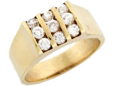 Pre-owned Jackani 10k Or 14k Yellow Gold Mens Rectangle Ring With Channel Set Round Cut Cz In White