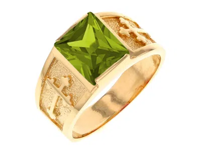 Pre-owned Jackani 10k Or 14k Yellow Gold Mens Religious Budded Cross August Birth Ring In Green