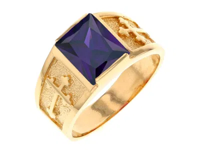 Pre-owned Jackani 10k Or 14k Yellow Gold Mens Religious Budded Cross February Birth Ring In Purple