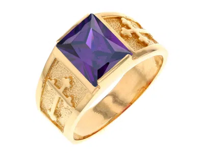 Pre-owned Jackani 10k Or 14k Yellow Gold Mens Religious Budded Cross June Birth Ring In Purple