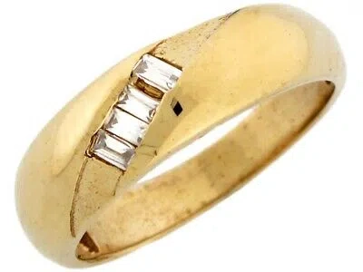 Pre-owned Jackani 10k Or 14k Yellow Gold Mens Ring With Four Baguette Cut Cz Accents In White