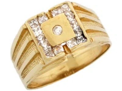 Pre-owned Jackani 10k Or 14k Yellow Gold Mens Ring Round Center Stone With Square Cut Halo In White