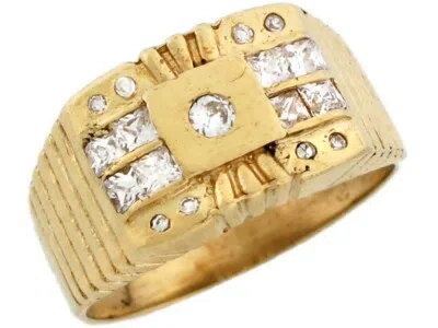 Pre-owned Jackani 10k Or 14k Yellow Gold Mens Round And Square Cut Cz Ring With Side Detail In White