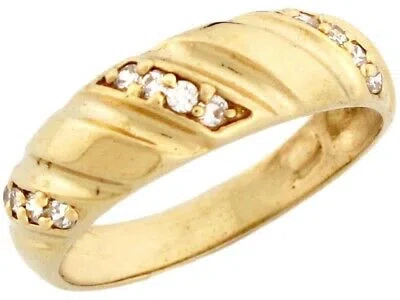 Pre-owned Jackani 10k Or 14k Yellow Gold Mens Round Cut Pave Cz Ring With Engraved Detail In White