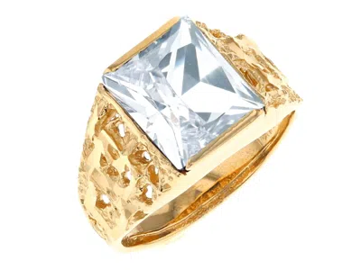 Pre-owned Jackani 10k Or 14k Yellow Gold Mens Rugged Design April White Cz Ring
