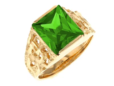 Pre-owned Jackani 10k Or 14k Yellow Gold Mens Rugged Design August Simulated Peridot Ring In Green