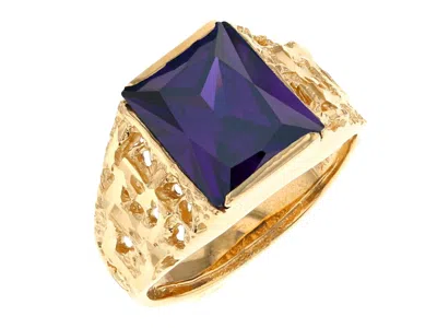 Pre-owned Jackani 10k Or 14k Yellow Gold Mens Rugged Design February Simulated Amethyst Ring In Purple