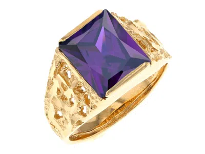 Pre-owned Jackani 10k Or 14k Yellow Gold Mens Rugged Design June Simulated Alexandrite Ring In Purple