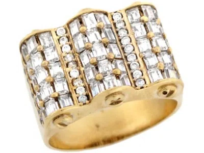 Pre-owned Jackani 10k Or 14k Yellow Gold Multiple White Cz Cilinder Bolt Unique Shape Mens Ring