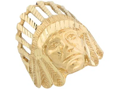 Pre-owned Jackani 10k Or 14k Yellow Gold Native American Tribal Head Large Unique Mens Ring