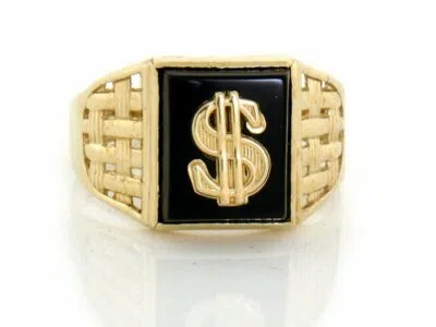 Pre-owned Jackani 10k Or 14k Yellow Gold Onyx Cash Dollar Sign Mens Ring In Black