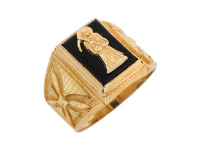 Pre-owned Jackani 10k Or 14k Yellow Gold Onyx Grim Reaper Santa Muerte Mens Ring In Black