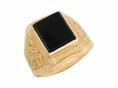 Pre-owned Jackani 10k Or 14k Yellow Gold Onyx Intricate Knot Design Band Mens Ring In Black