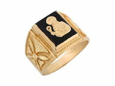 Pre-owned Jackani 10k Or 14k Yellow Gold Onyx Saint Barbara Mens Ring In Black