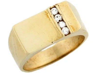 Pre-owned Jackani 10k Or 14k Yellow Gold Rectangle Mens Ring With Round Cut Cz Accents In White