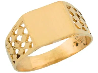 Pre-owned Jackani 10k Or 14k Yellow Gold Rectangle Signet Unique Band Design Unisex Ring