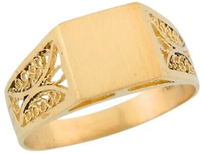 Pre-owned Jackani 10k Or 14k Yellow Gold Signet Design Filigree Ornate Band Young Mens Ring