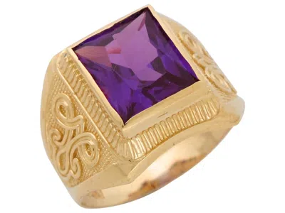 Pre-owned Jackani 10k Or 14k Yellow Gold Simulated Alexandrite June Birthstone Mens Wide Ring In Purple