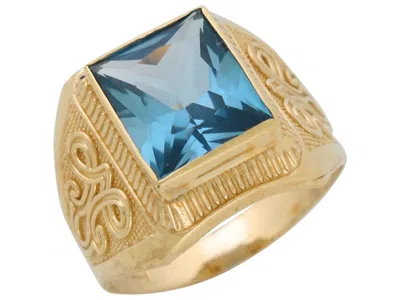 Pre-owned Jackani 10k Or 14k Yellow Gold Simulated Aqua March Birthstone Mens Wide Ring