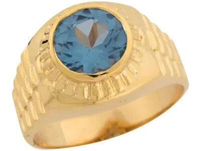 Pre-owned Jackani 10k Or 14k Yellow Gold Simulated Aquamarine Antique Inspired Band Mens Ring