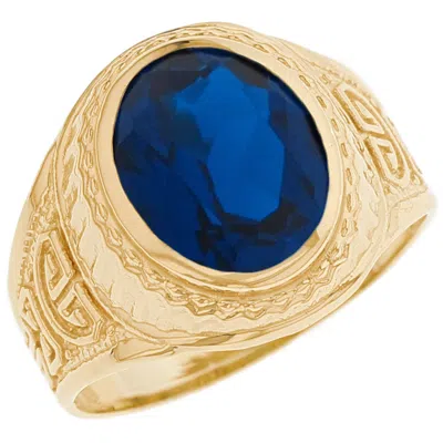 Pre-owned Jackani 10k Or 14k Yellow Gold Simulated Blue Sapphire September Birthstone Mens Ring