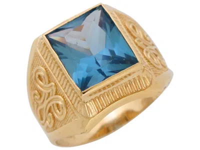 Pre-owned Jackani 10k Or 14k Yellow Gold Simulated Blue Zircon December Birthstone Mens Wide Ring