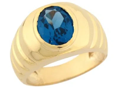 Pre-owned Jackani 10k Or 14k Yellow Gold Simulated Blue Zircon Sleek Modern Stylish Mens Ring