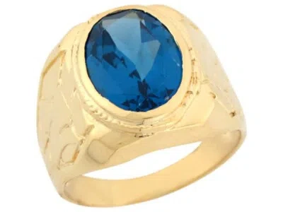 Pre-owned Jackani 10k Or 14k Yellow Gold Simulated Blue Zircon Thick Strong Stylish Mens Ring