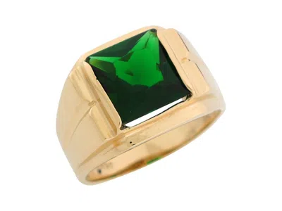 Pre-owned Jackani 10k Or 14k Yellow Gold Simulated Emerald Simple Elegance Mens Ring In Green