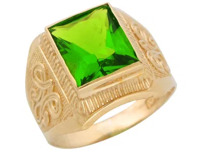 Pre-owned Jackani 10k Or 14k Yellow Gold Simulated Peridot August Birthstone Mens Wide Ring In Green