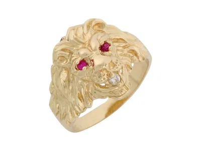 Pre-owned Jackani 10k Or 14k Yellow Gold Simulated Ruby White Cz Lion Head Mens Ring