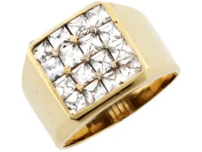 Pre-owned Jackani 10k Or 14k Yellow Gold Square White Cz Checkerboard Simple Elegant Mens Ring