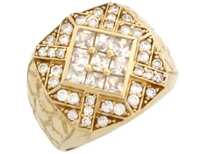 Pre-owned Jackani 10k Or 14k Yellow Gold Unique Mens Cz Cluster Ring With Engravings On Sides In White